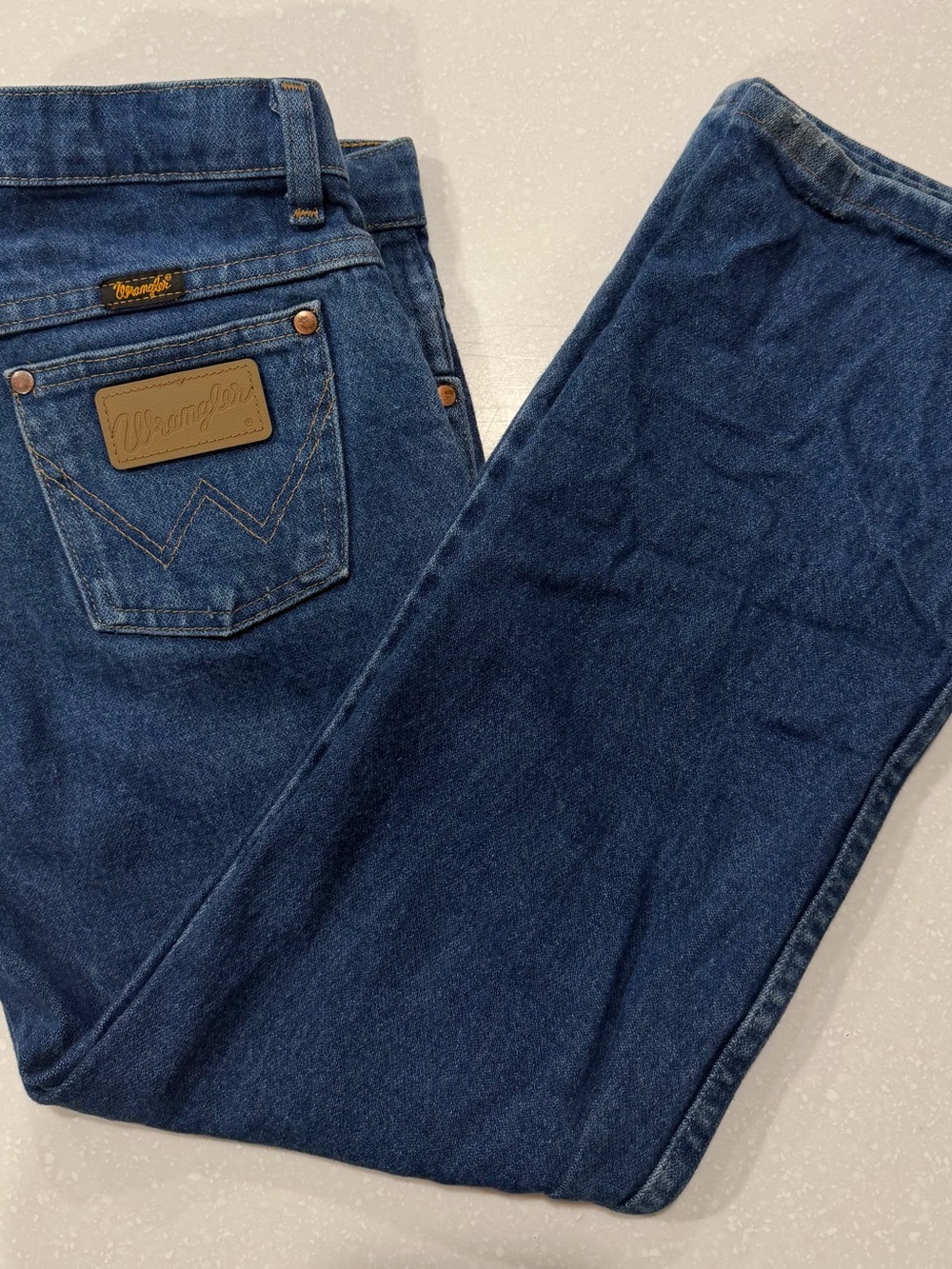Wrangler Kids Dark Blue Denim Jeans with Leather Patch